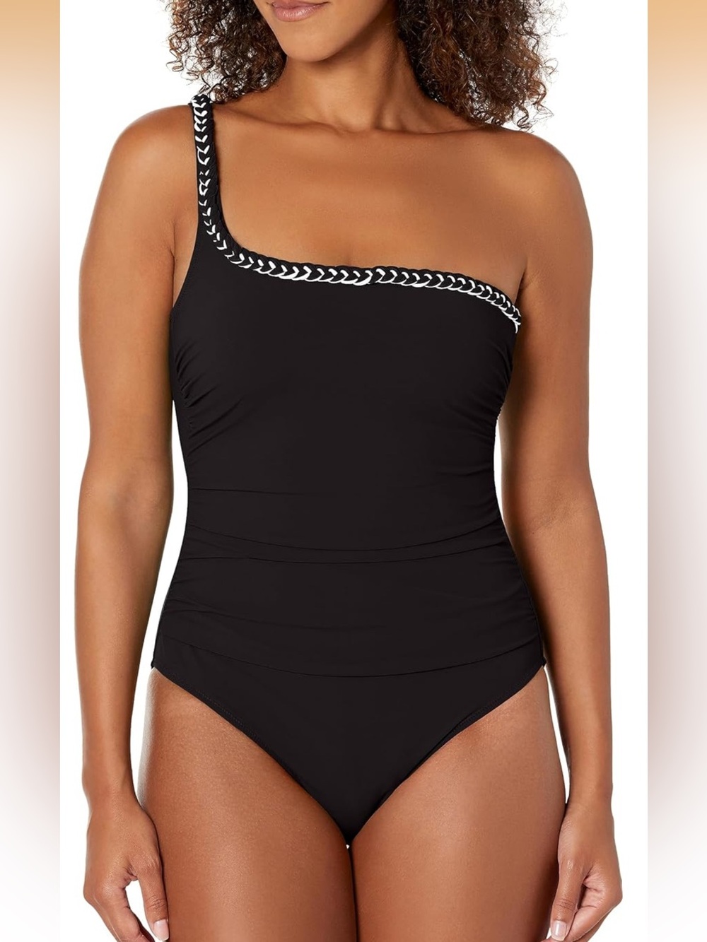 ⭐️NWT⭐️Profile Gottex Blk One Shoulder Women’s Swim Suit with Braided Trim - Picture 3 of 8